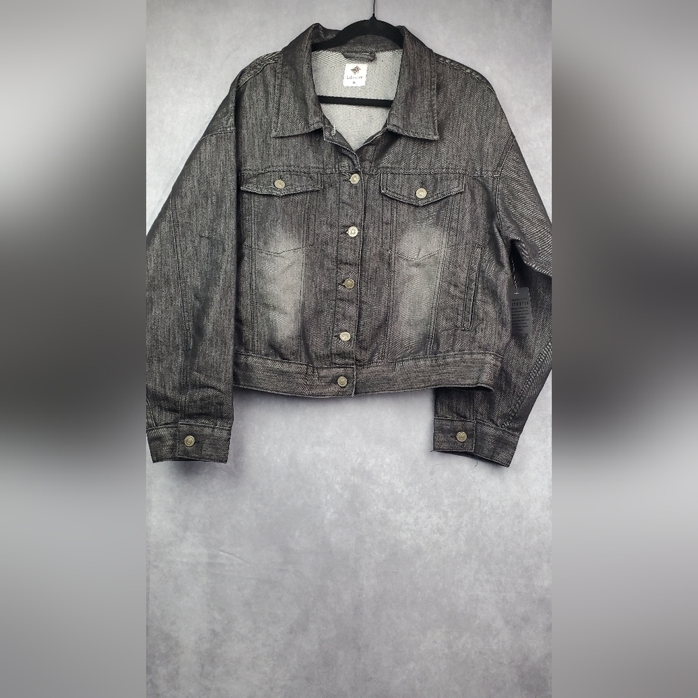 Like Love " Sew in love" Black Cropped Denim Jacket‎ Cotton Size XL